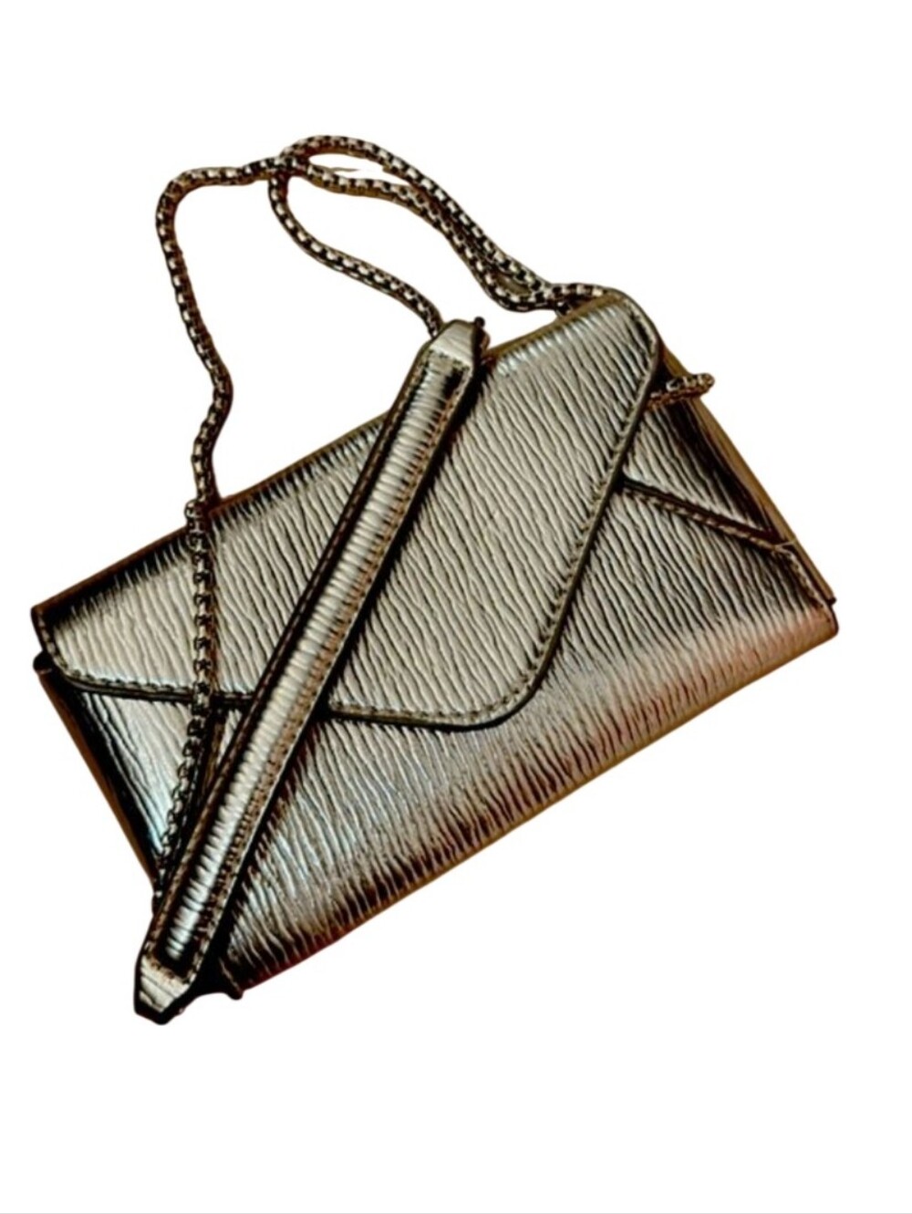 NWOT Zara Metallic Silver Envelope Crossbody Bag with Chain Strap - Picture 3 of 7